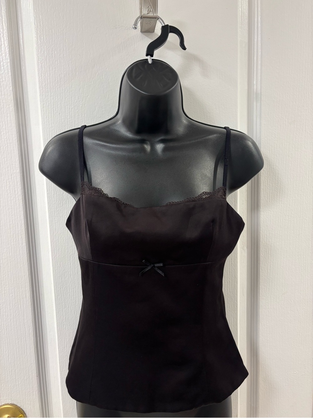 Y2K Lace Trim Fitted Dark Brown Cami Top with Side Zip Zara S